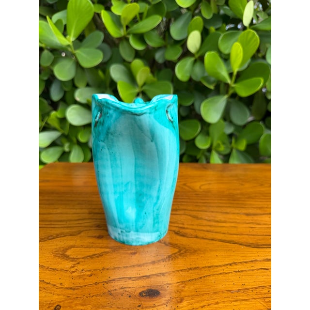 Mid Century Italian Turquoise Art Pottery Vessel | 6.5” For Sale In Naples, FL - Image 6 of 9