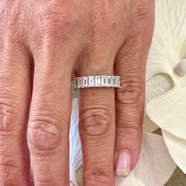Natural White Sapphire Ring Size 6.5 14k W Gold 4.32 TCW Certified For Sale In New York - Image 6 of 9