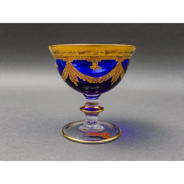 Mid 20th Century Interglass Italy 24k Gold Cobalt Blue Crystal Compote Serving Bowls- Set of 6 For Sale - Image 4 of 10