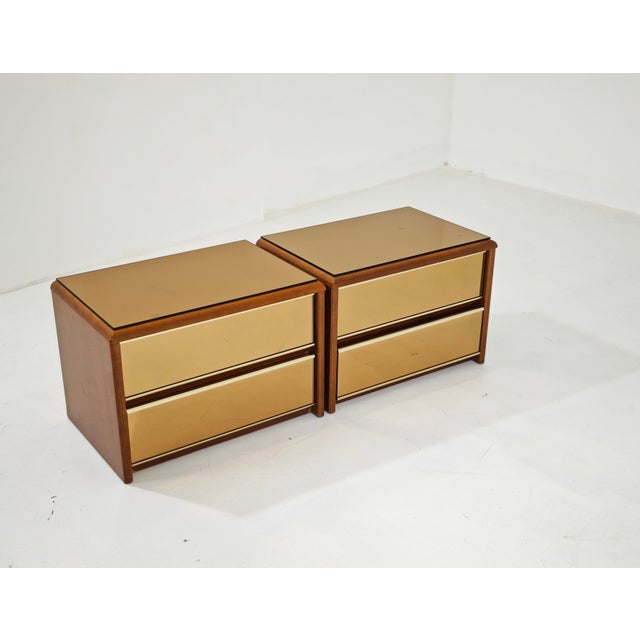 Vintage Bedside Tables in Wood and Bronzed Mirrored Glass, 1970s, Set of 2 For Sale - Image 16 of 18