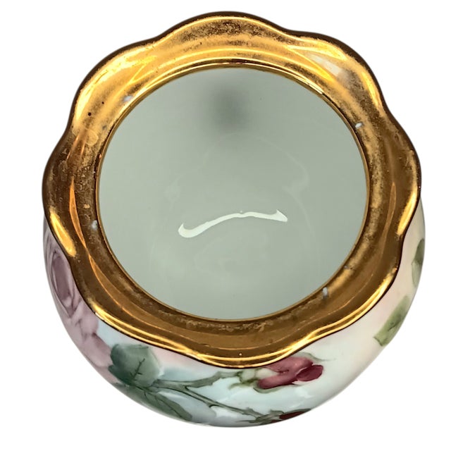 Rose VTG Floral Handpainted Porcelain Jardiniere Rose Bowl Vase Gold Three Footed 5" For Sale - Image 8 of 17