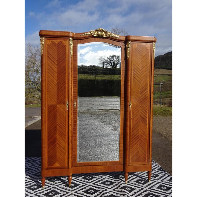 Brown Louis XVI Style Wardrobe in Marquetry and Bronze, 1920s For Sale - Image 8 of 18