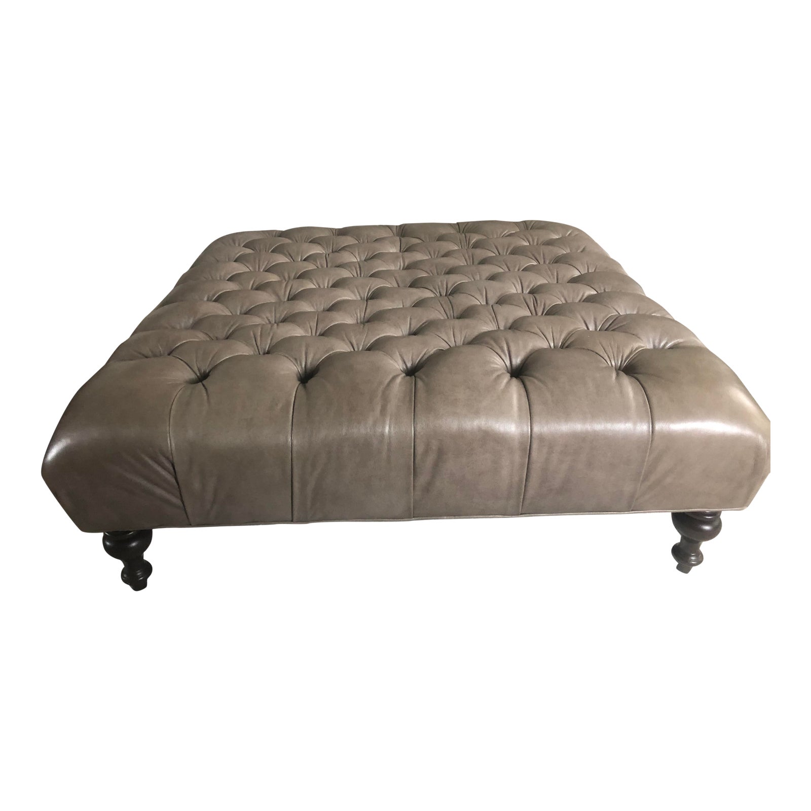 Arhaus Leather Tufted Ottoman Chairish