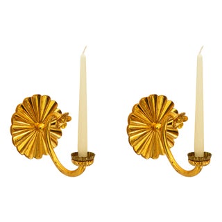 Art Deco Carved and Gilded Wood Wall Candleholder, 1920s, Set of 2 For Sale