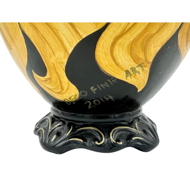 Deco Fine Art Hand Painted Ceramic Vase Blonde Woman Portrait Art Pottery 2014 For Sale - Image 4 of 10