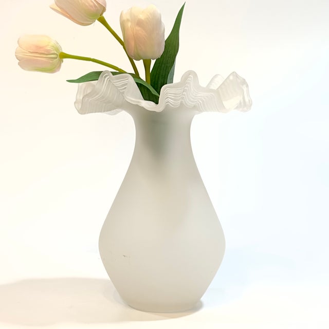 Elevate your interior styling with this rare stunning hand-blown frosted glass vase. Featuring a smooth, bulbous...