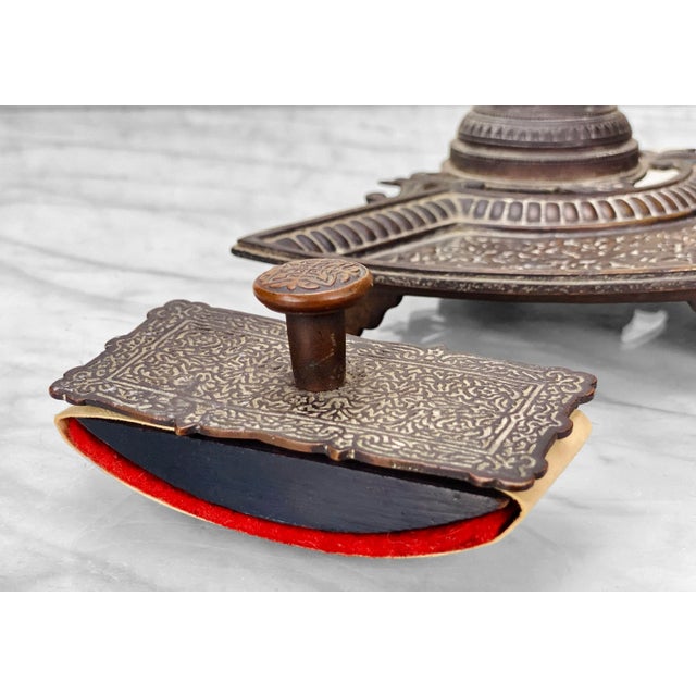 Antique French Empire Bronze Fountain Pen Rest Inkwell For Sale - Image 9 of 11