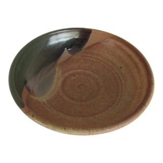Hand-Made Green and Tan Pottery Bowl For Sale