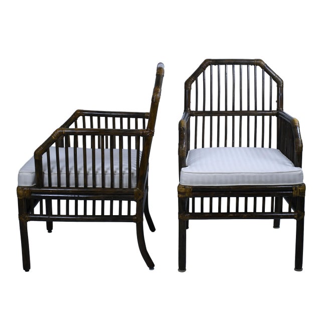 1970s Set of 11 Brown Rattan Arm Dining Chairs For Sale - Image 5 of 7