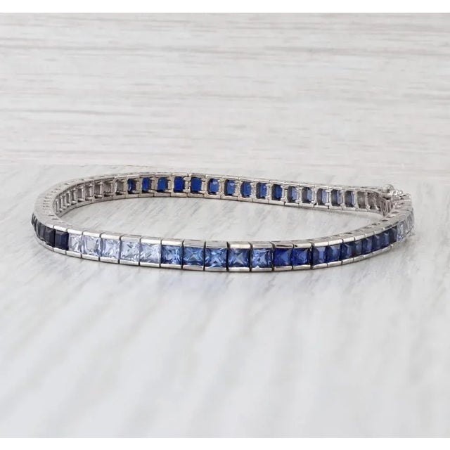 Metal 11.50ctw Lab Created Blue Sapphire Tennis Bracelet 10k White Gold 7.25" 4mm For Sale - Image 7 of 7