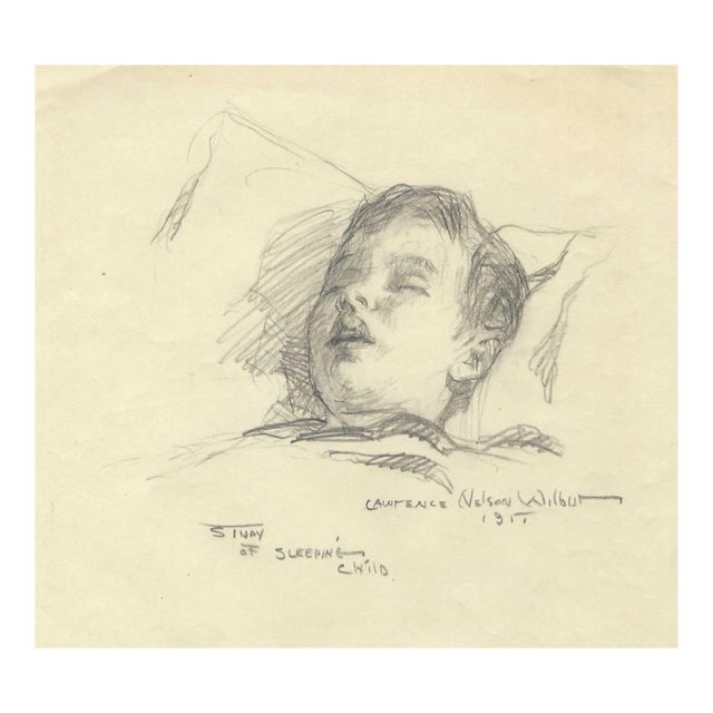 1951 Lawrence Wilbur Sleeping Child Portrait Drawing For Sale