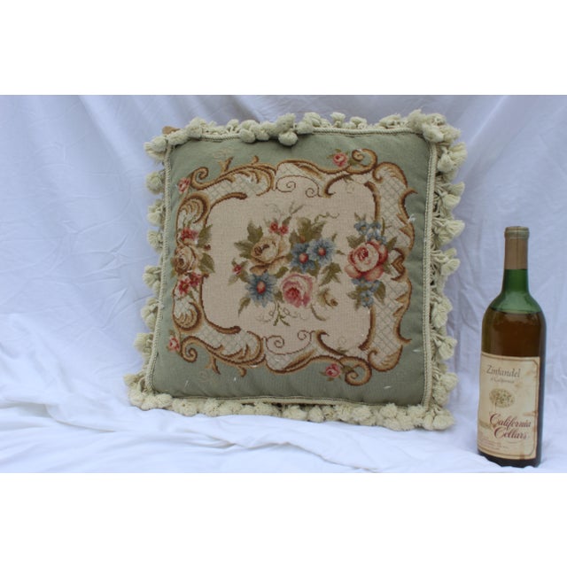 French Traditional Wool Pedi Point Down Pillow With Loop Fringe and Cotton Tassels For Sale - Image 9 of 13