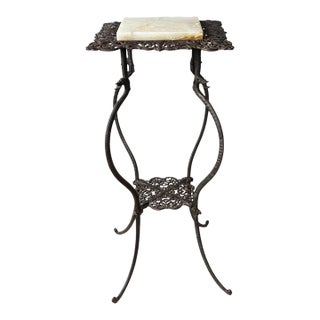 Antique 1890s National Brass & Iron Works Ornate Victorian Cast Iron and Onyx Plant Stand For Sale