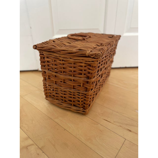 Vintage Brown Wicker Basket Truck Picnic Basket Storage For Sale - Image 4 of 10