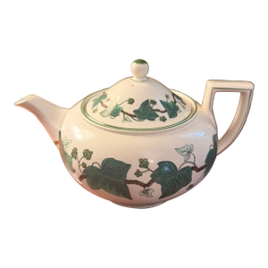 1900 Wedgwood Napoleon Ivy Teapot England Green Queen's Ware Bone China - Rare