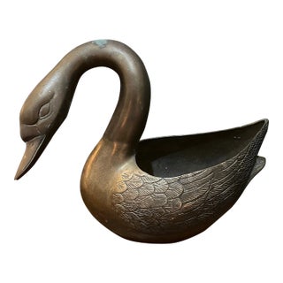 Vintage Brass Swan Planter For Sale