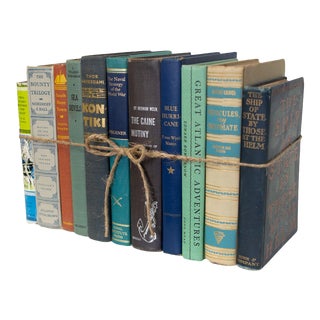 Decorative Books - Vintage Nautical Book Bundle - 1 Foot of Books For Sale