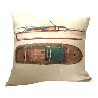 Vintage Chris Craft Boats Linen Pillow For Sale