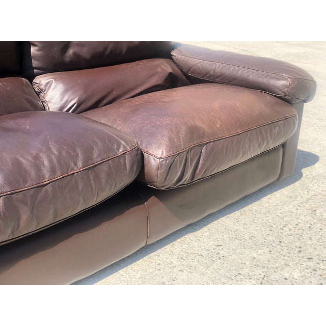 Poltrona Frau Chocolate Leather 3-Seat Sofas by Tito Agnoli for Poltrona Frau, 1970s, Set of 2 For Sale - Image 4 of 14