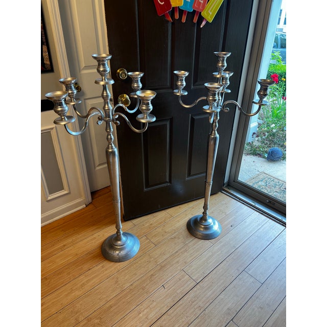 Pair of Oversized Vintage Silver Candelabras For Sale - Image 4 of 6