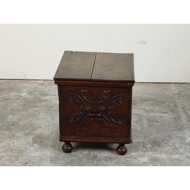Late 18th Century Oak Box with Faux Drawers, Handles and Carved Scrolls For Sale - Image 9 of 12