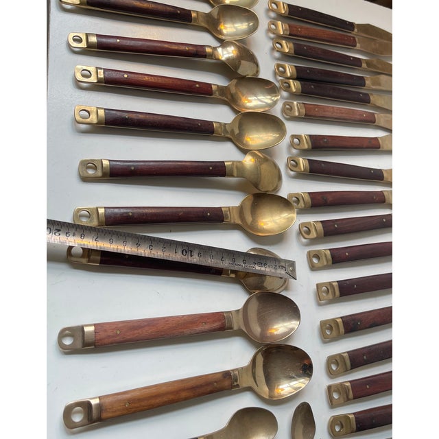 Modern Danish Brass and Teak Cutlery from Carl Cohr, 1960s, Set of 48 For Sale - Image 9 of 13