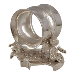 Antique Victorian Figural Silverplate Napkin Ring With 2 Angels by Webster & Bros. Ny