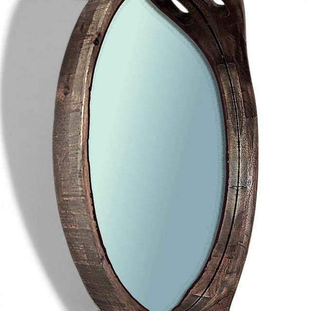 Wood A Pair of Rustic Hand Hewn Farmhouse Wooden Serving Tray Style Wall Mirrors For Sale - Image 7 of 14