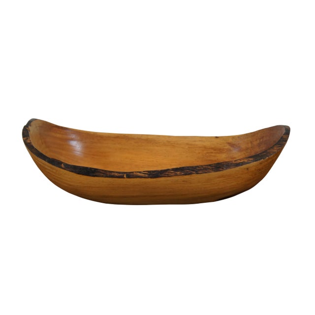 Vintage artisan carved fruit / bread / centerpiece serving bowl. Made of olivewood featuring oval form with live edge and...