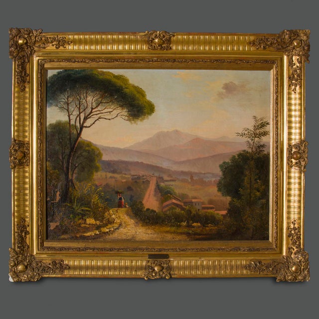 Italian Signed Neapolitan Landscape, 1860s, Painting Oil on Canvas For Sale - Image 7 of 8