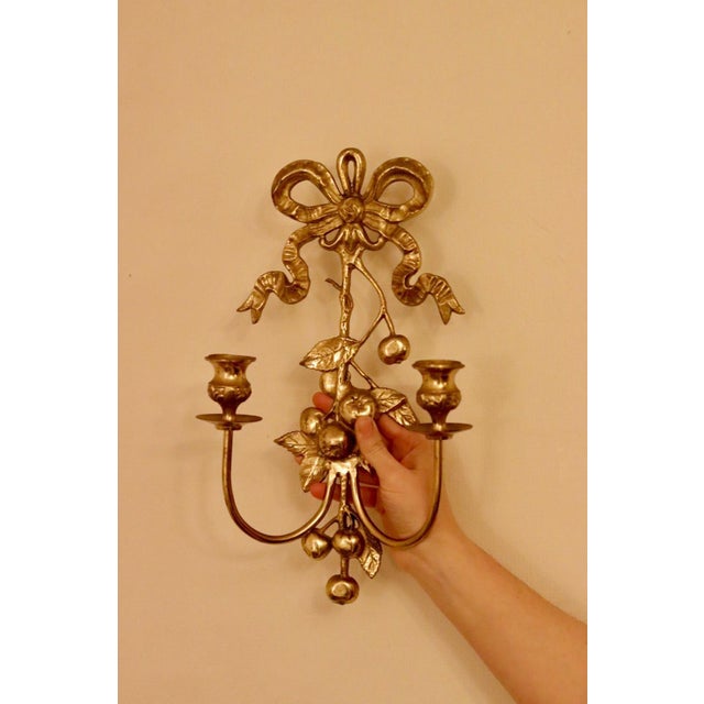 Metal Vintage Brass Bow Sconces, Set of 2 For Sale - Image 7 of 10