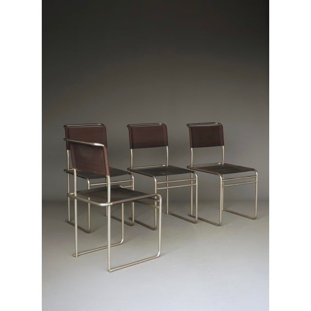 1980s B40 Dining Chairs in Nickel-Plated Tubular Steel and Eisengarn Fabric by Marcel Breuer for Tecta, 1980s, Set of 4 For Sale - Image 5 of 18