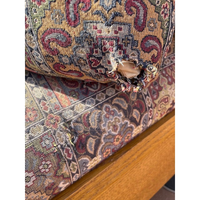 Pair of Stickley Furniture Wine/Blue Geometric Mission Prairie Oak Loveseats / Sofa's For Sale - Image 17 of 18