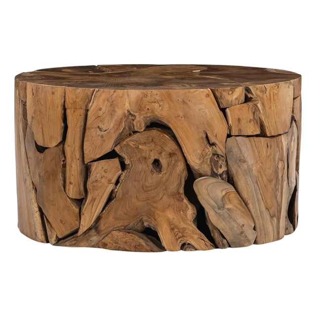Organic Modern Teak Fragment Round Coffee Table For Sale