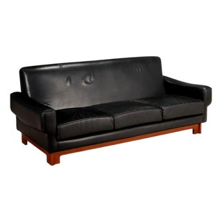 Vintage Three-Seater Sofa in Wood and Leather, 1960s For Sale
