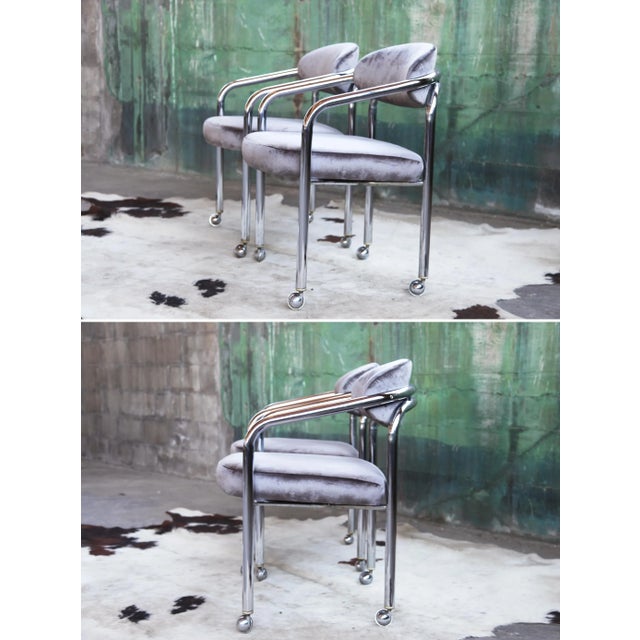 PostModern Chrome Tubular Armchair in Grey Velvet on Casters For Sale - Image 12 of 13