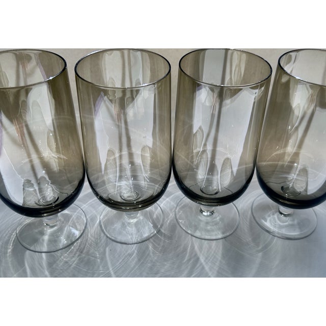 Gray Tall Set of 4 Crystal Tawny & Clear Stem Glasses, 1970's For Sale - Image 8 of 18