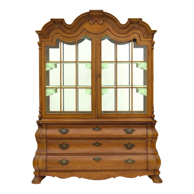 Hollywood Regency Era Dorothy Draper Viennese Collection for Henredon Walnut & Seafoam Painted Mirrored Cabinet For Sale