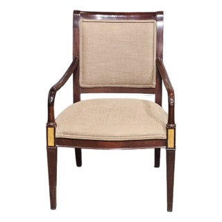 Late 20th Century Hickory Chair Sheraton Style Arm Chair Mahogany Frame with Burl Maple Inlays For Sale