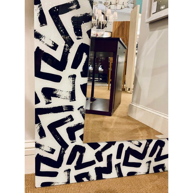 Abstract Modern Black and White Tempered Glass Full Length Mirror For Sale - Image 4 of 5