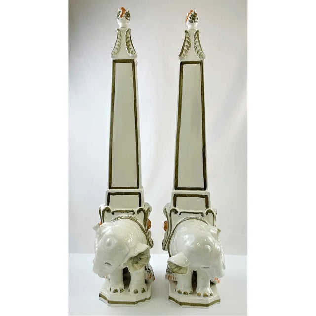 Mid 20th Century Italian Majolica Elephant Obelisks by Meiselman Imports - A Pair For Sale - Image 9 of 13