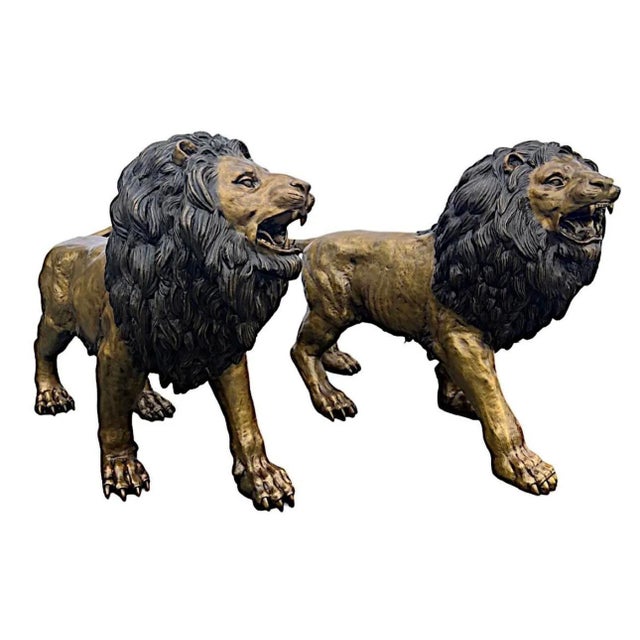 Metal Pair of Monumental Bronze Lions For Sale - Image 7 of 10