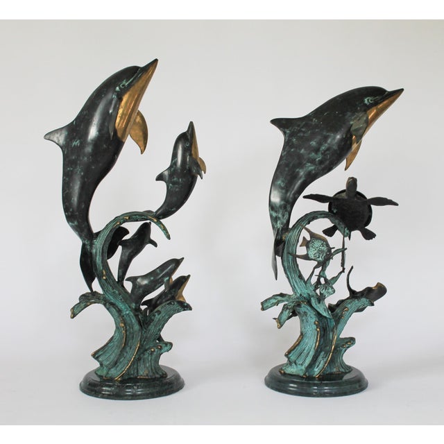 Metal Vintage Spi San Pacific International Multi-Dolphin / Sea Life Gallery Sculptures For Sale - Image 7 of 14