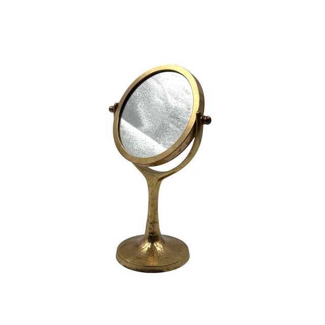 1960s Organic Modern Hammered Brass Table Mirror, France, 1960s For Sale - Image 5 of 11