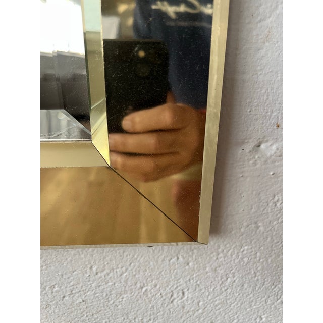 Hollywood Regency Brass Framed Mirror With Beveled Glass, Deep Profile Glam Wall For Sale - Image 9 of 9