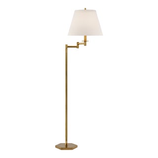 Paloma Contreras for Visual Comfort Signature Olivier Large Swing Arm Floor Lamp in Hand-Rubbed Antique Brass with Linen Shade For Sale