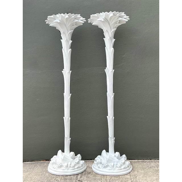 Serge Roche Vintage Regency Cast Plaster Palm Torchere Lamps After Serge Roche - a Pair For Sale - Image 4 of 12