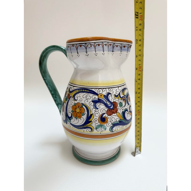 Large Italian Hand Painted Ricco Deruta Pottery Water Pitcher For Sale - Image 10 of 11