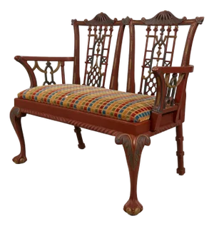 Chinese Chippendale Style Painted Finish Settee Bench