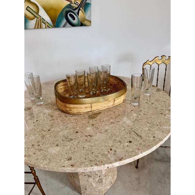 1970s Split Reed Extra Large Italian Tray With Brass Trim, Hand Crafted, Bohemian For Sale - Image 5 of 16